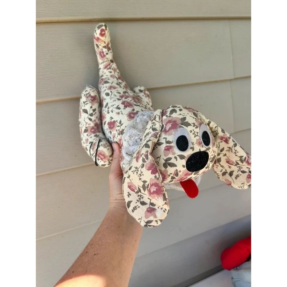 Vintage Handmade Floral Calico Fabric Stuffed Dog Doorstop
